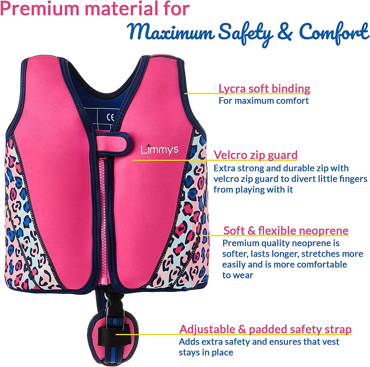 Premium Neoprene Swim Vest Pink Leopard